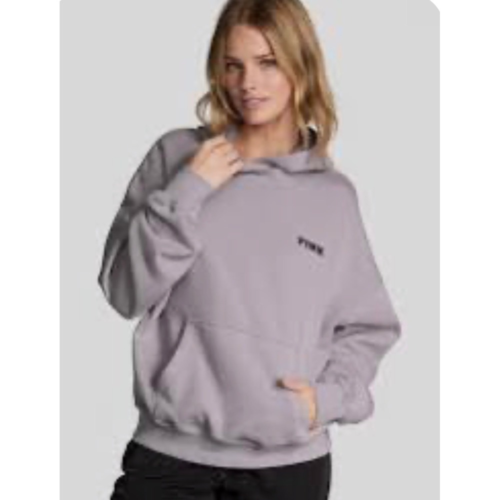 PINK Victoria's Secret Hoodie Women XS Gray Graphic Pullover Relaxed Fit - Picture 1 of 9